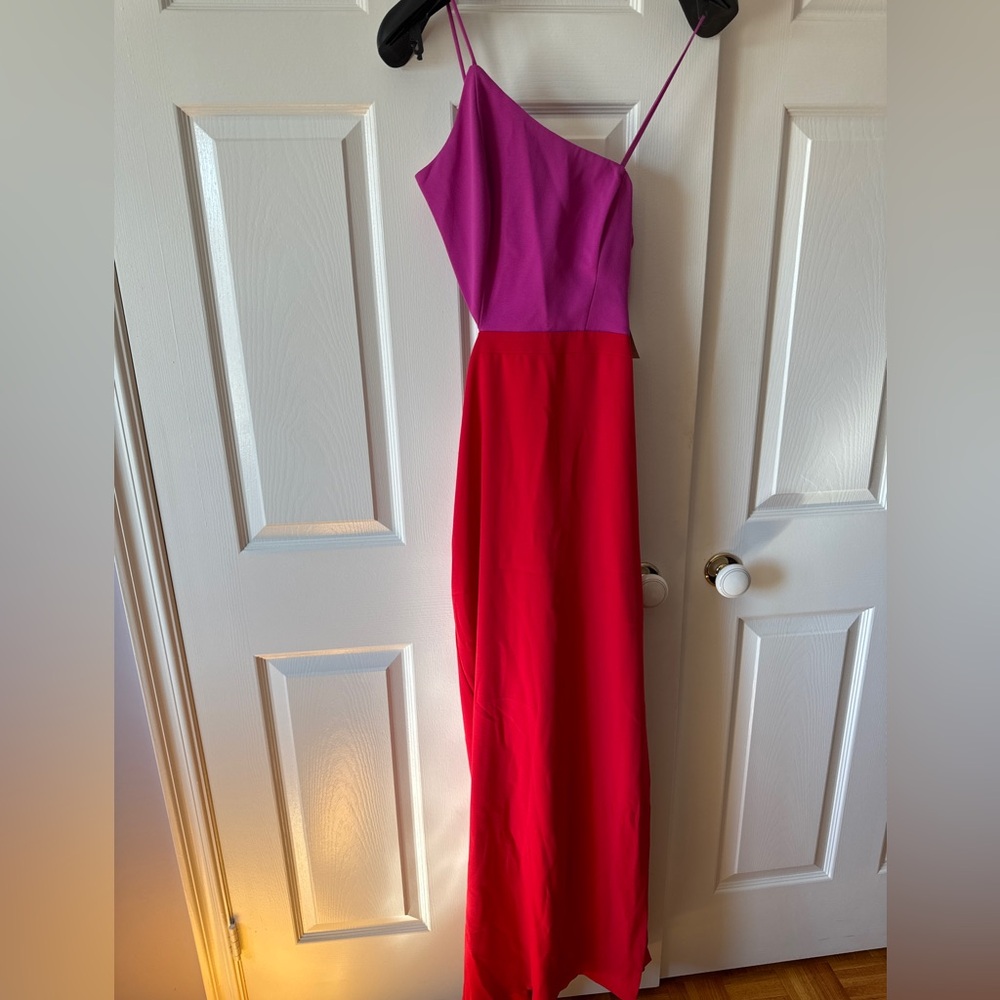 One shoulder aidan mattox gown single strap, partially backless, tags attached